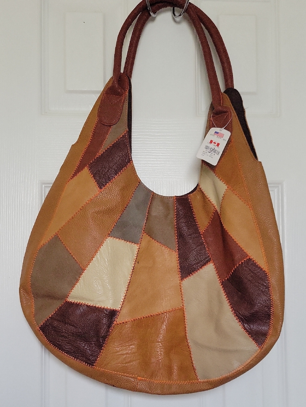 Patchwork Faux Leather Hobo Bag - Multi-Tone Brown